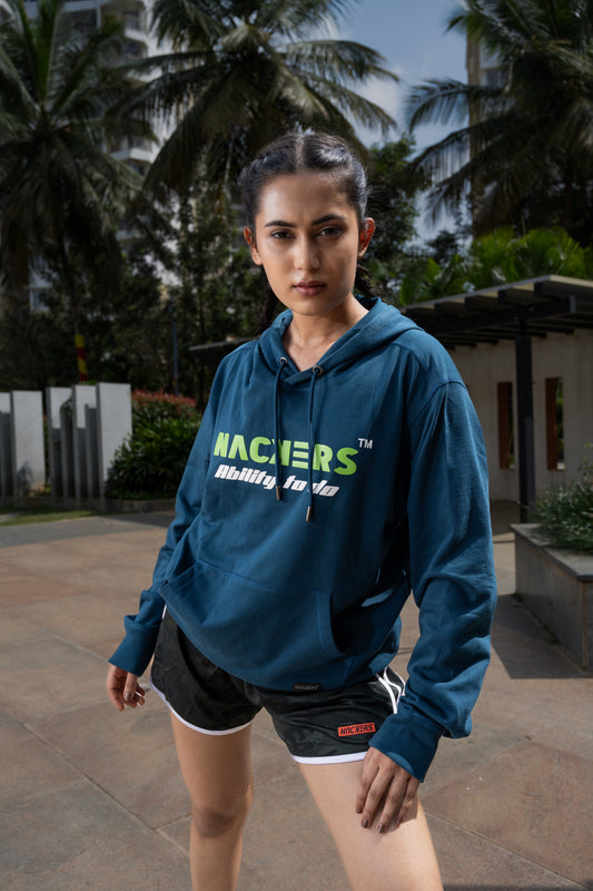 NACKERS Women's Peacock Blue 100% Premium Cotton Full Sleeves Hoodies