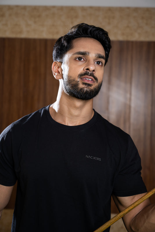 NACKERS Mens Black 100% Authentic Supima Cotton Half Sleeves Regular Tshirt
