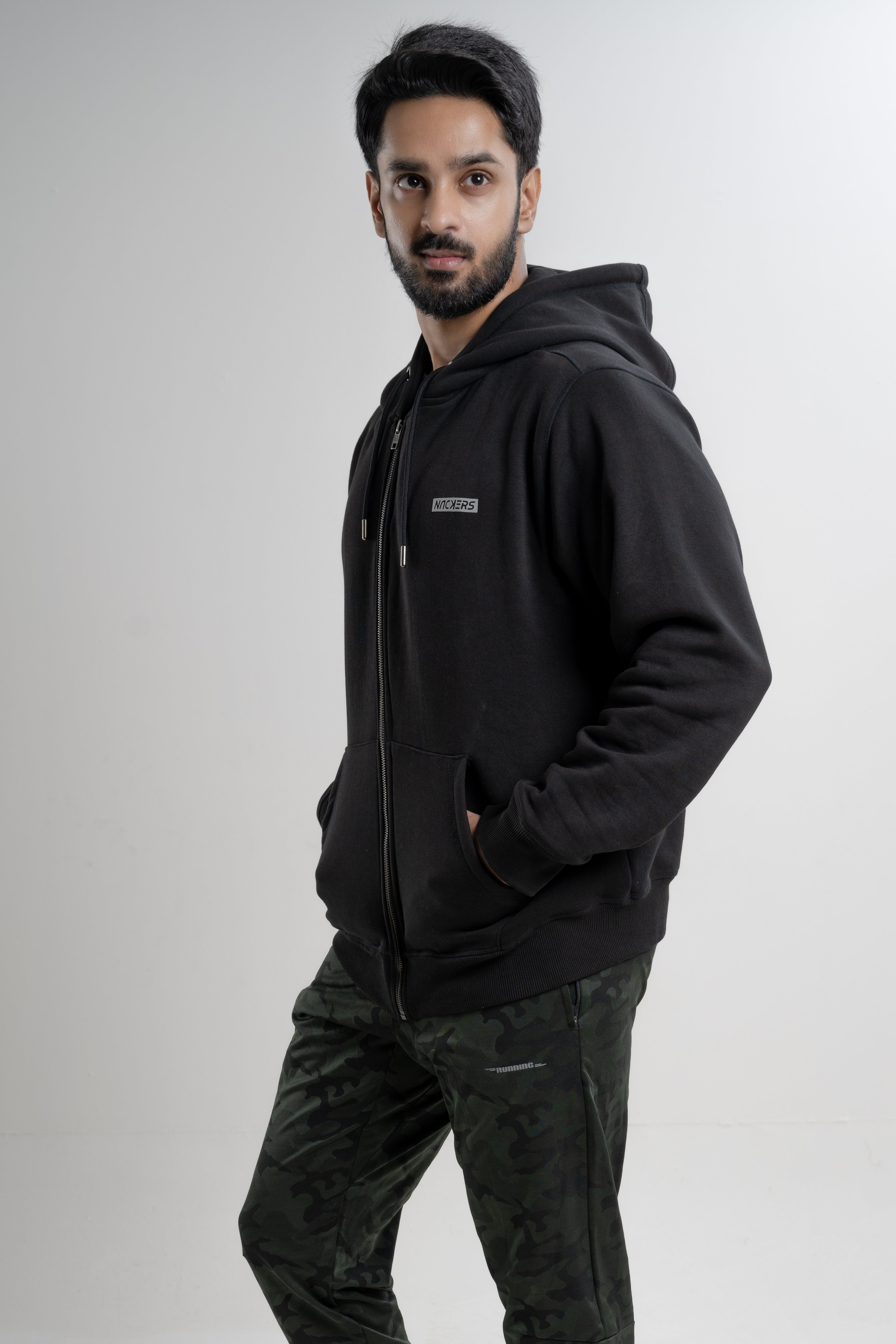 NACKERS Men's Black High Quality Poly Cotton Full Sleeves Hoodies with Zip