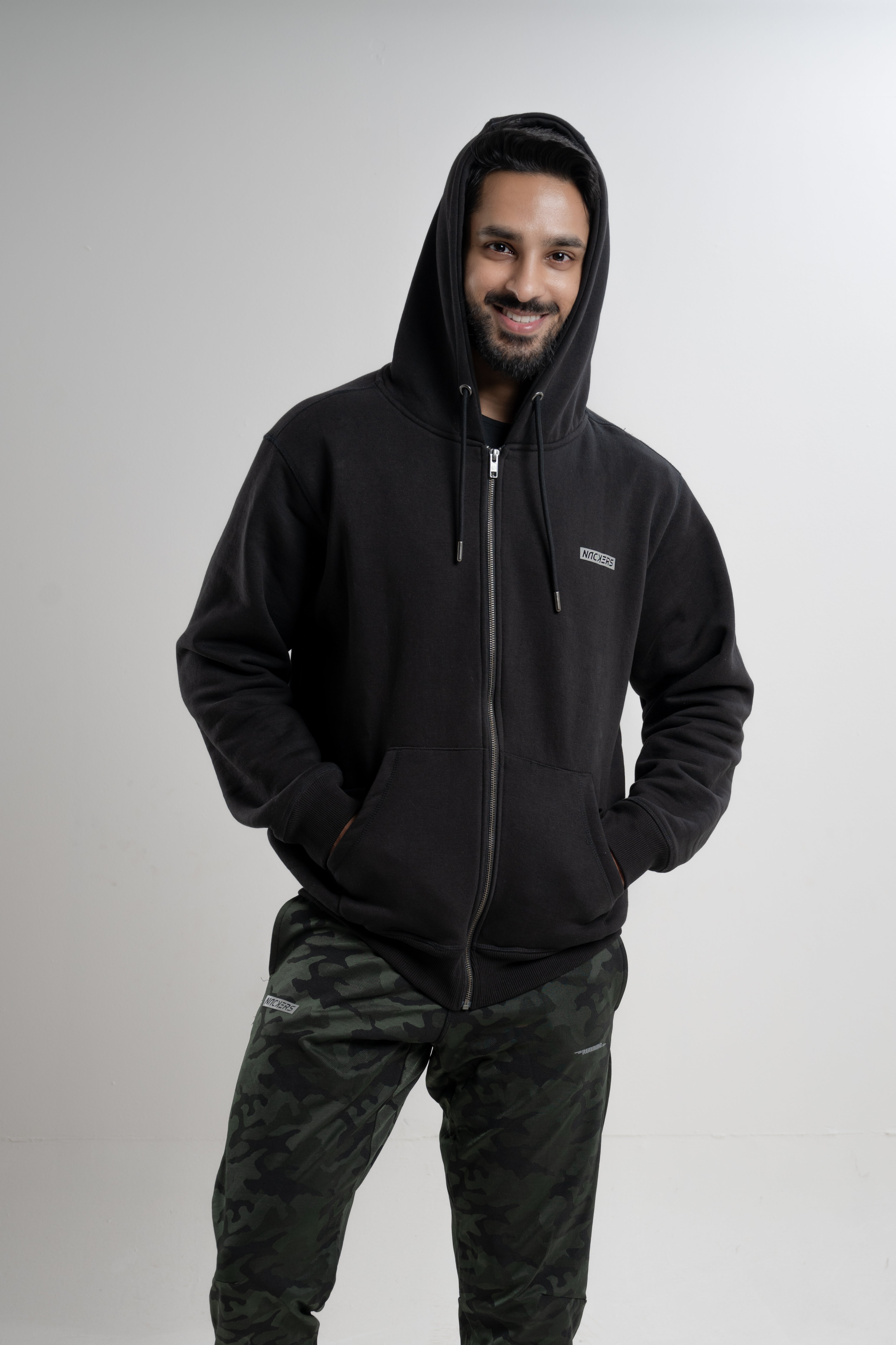 NACKERS Men's Black High Quality Poly Cotton Full Sleeves Hoodies with Zip