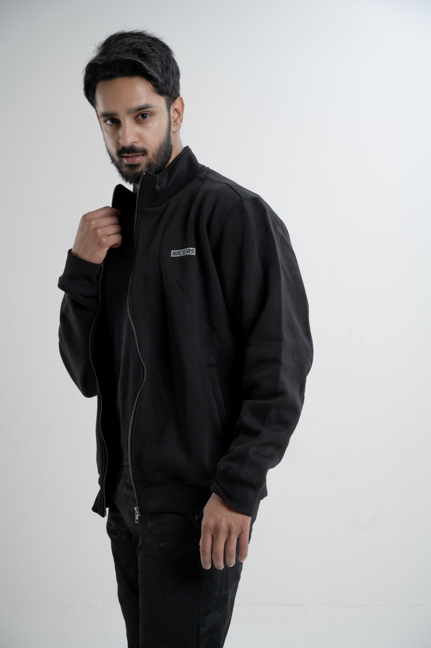 NACKERS Men's Black High Quality Poly Cotton Full Sleeves Jacket with Zip