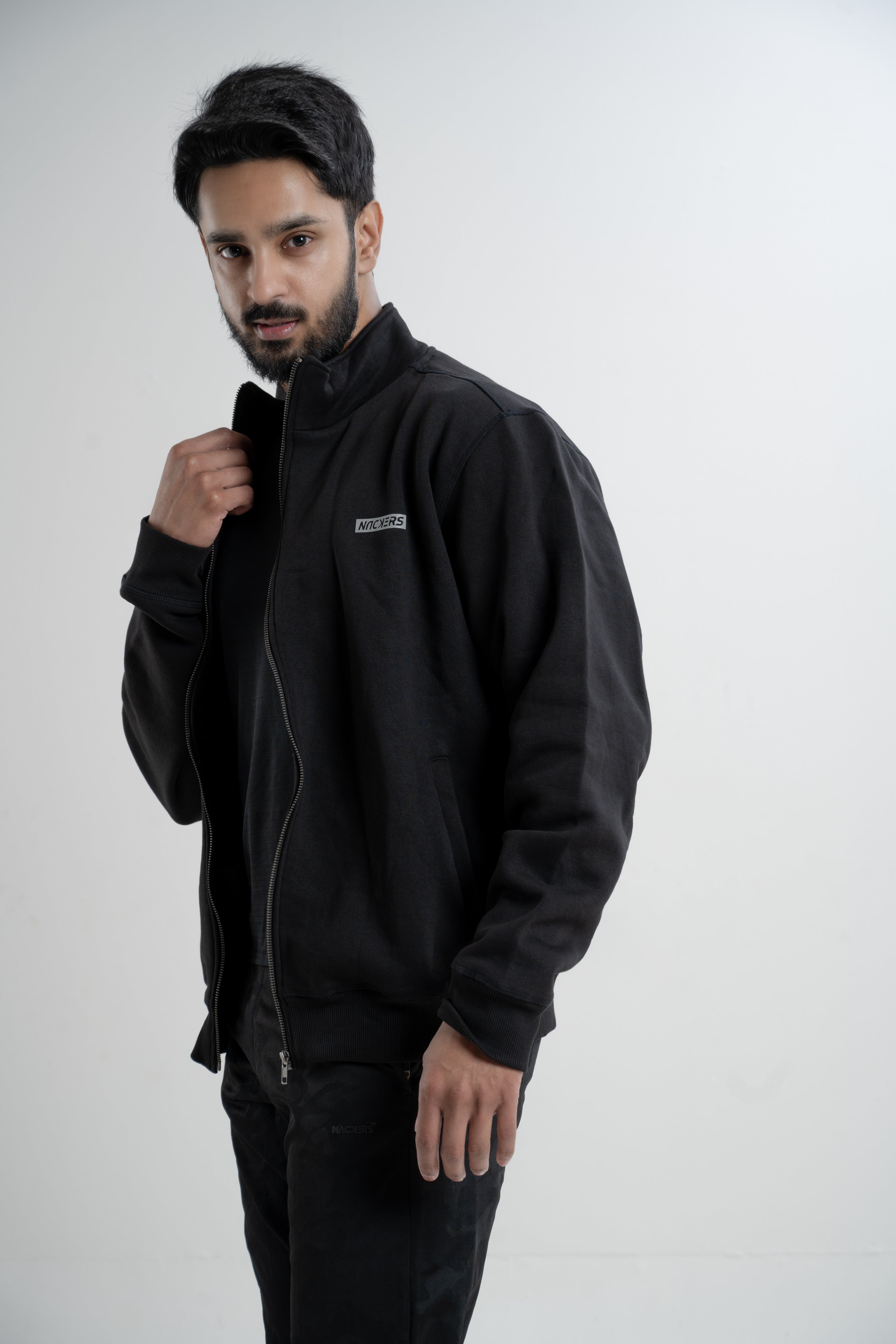NACKERS Men's Black High Quality Poly Cotton Full Sleeves Jacket with Zip