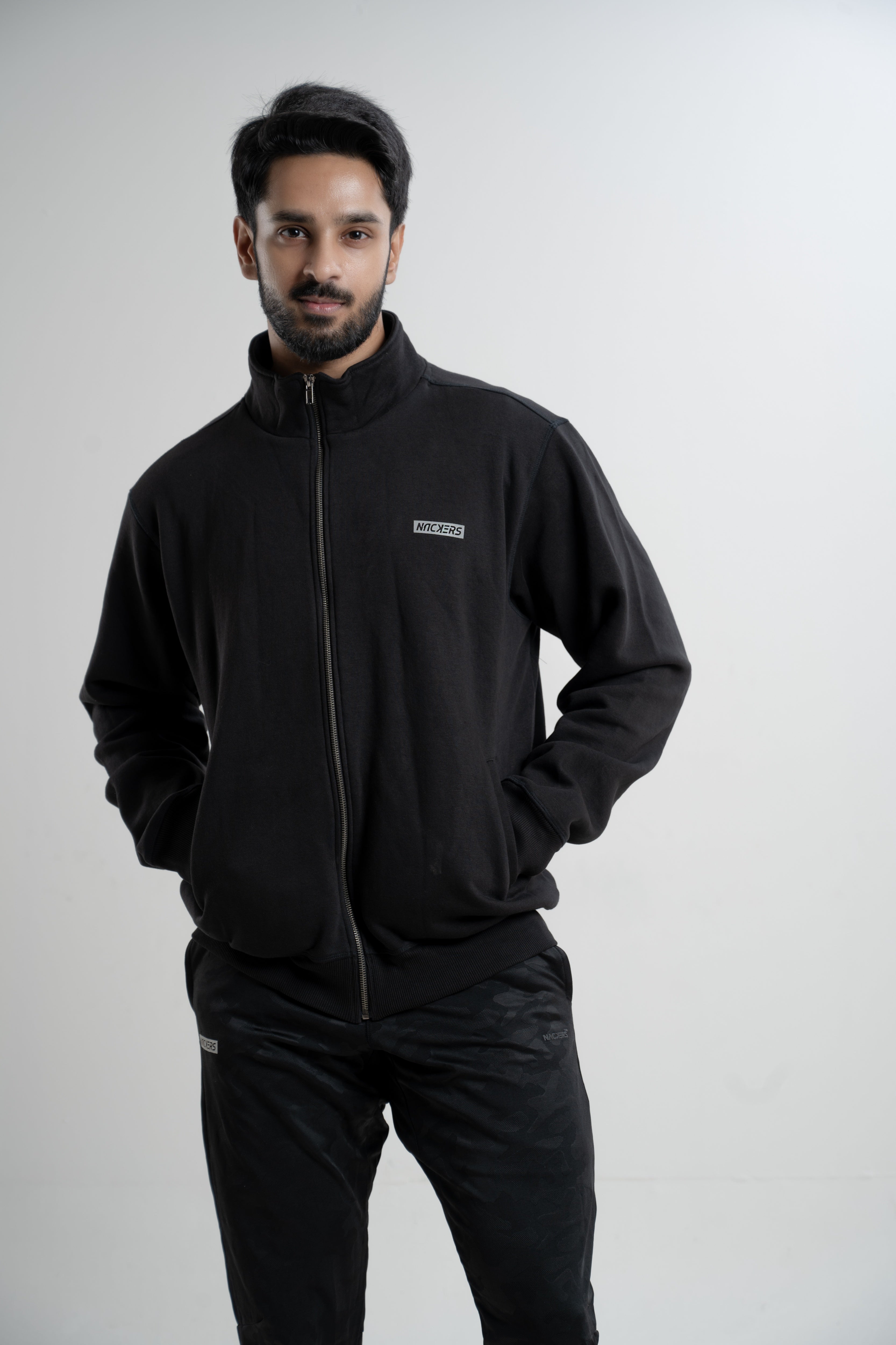 NACKERS Men's Black High Quality Poly Cotton Full Sleeves Jacket with Zip