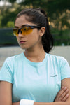 NACKERS Womens Aqua Polyster Melange Half Sleeves Tshirt