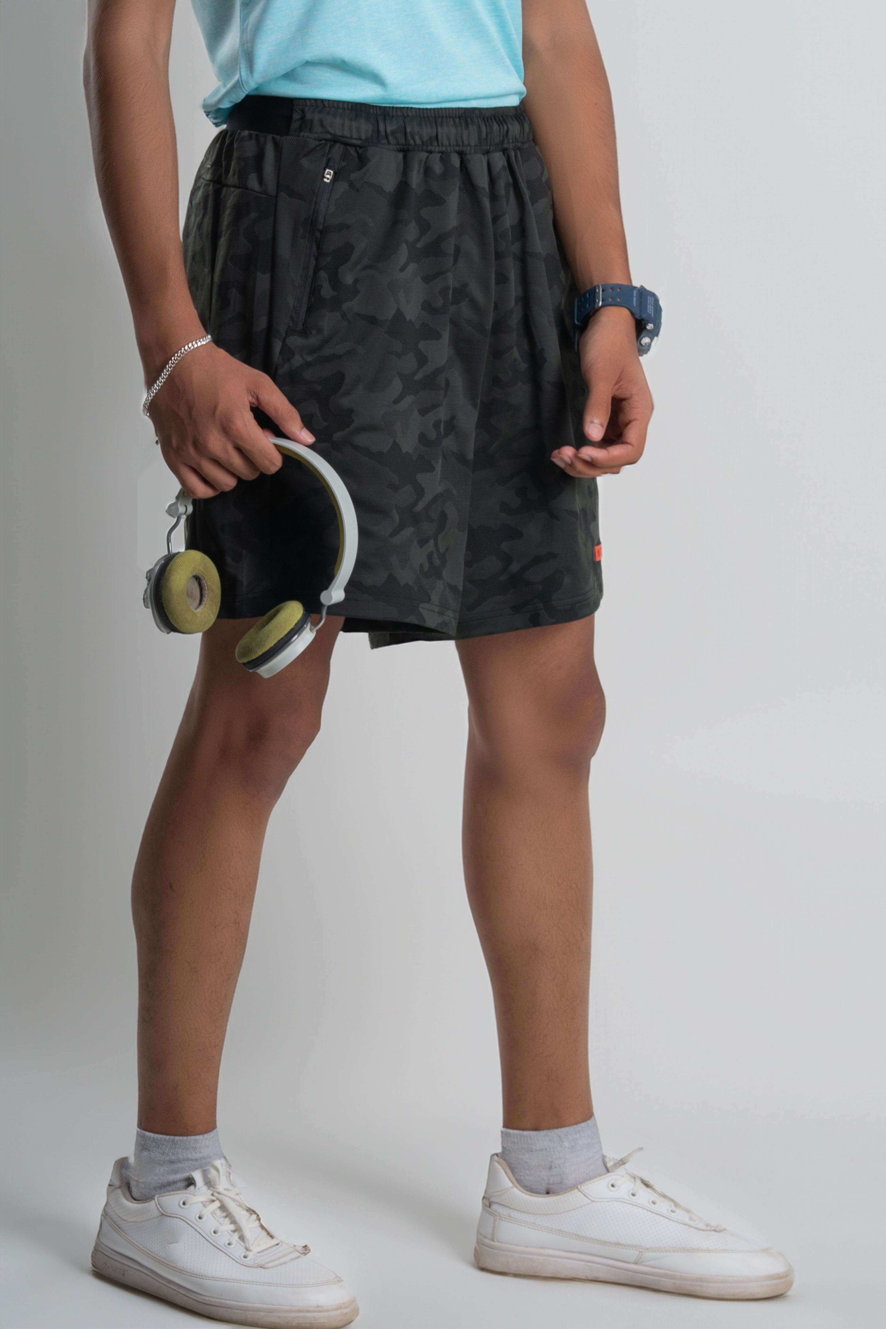NACKERS Mens Olive Polyster Camou Jacquard Shorts for Casual, Sports, Gym Sessions