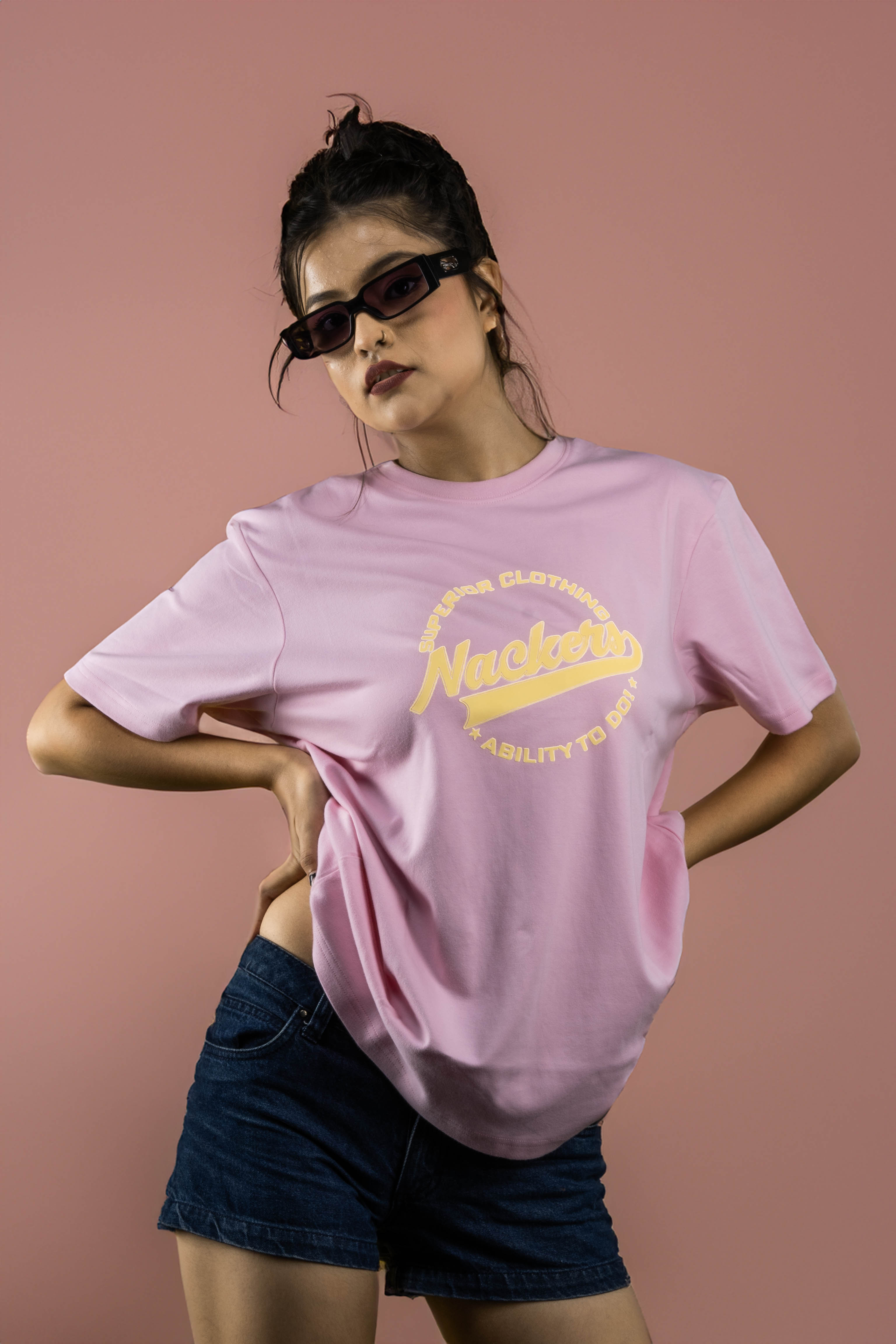 NACKERS Womens Nosegay Pink 100% Interlock Cotton Oversized Tshirt Casual