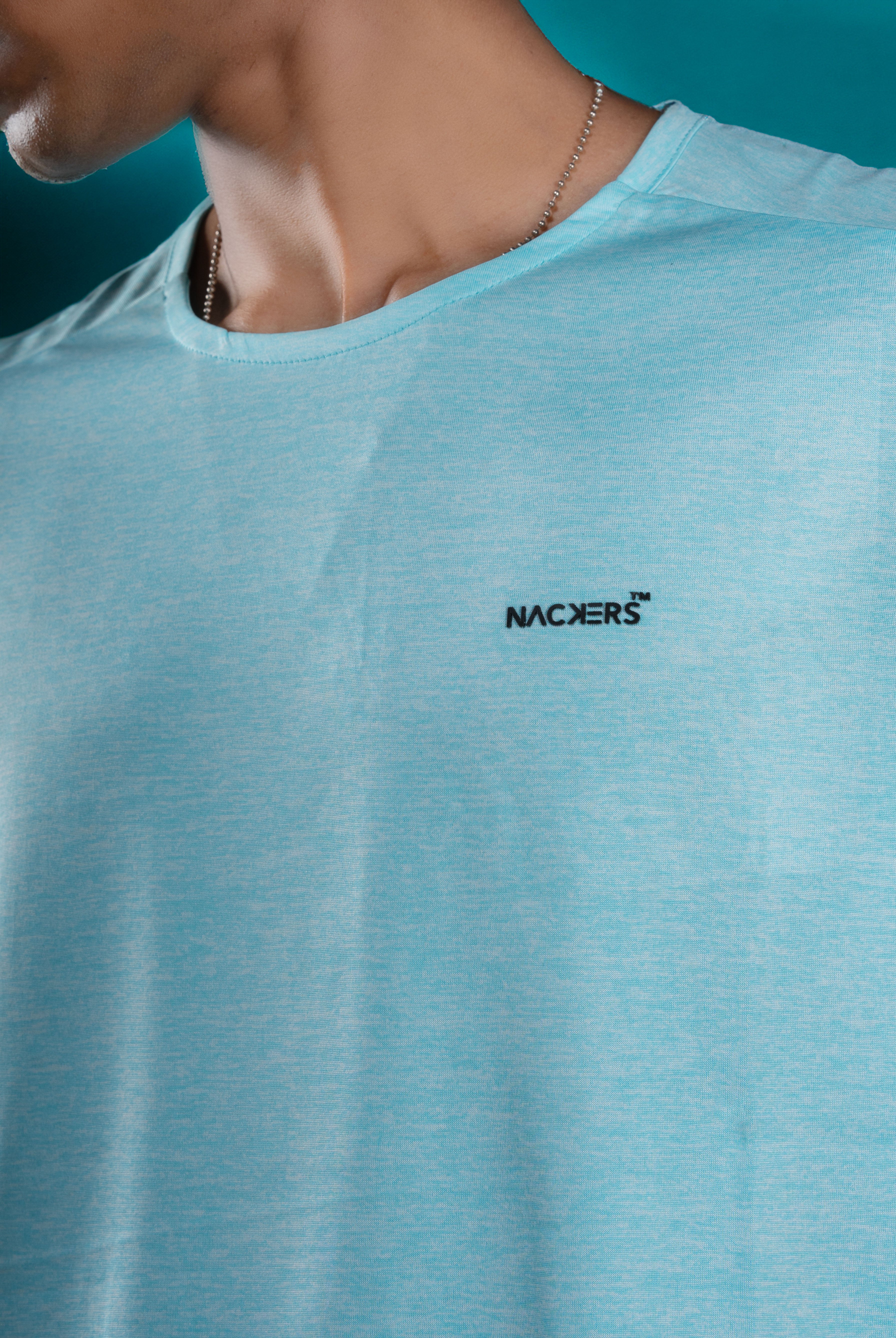 NACKERS Men's Aqua Polyester Melange Half Sleeves T-shirt for Sports, Gym Sessions